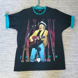 Vintage 1990s Alan Jackson "On Tour" Concert T-Shirt Black & Turquoise Layered